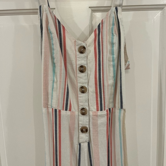 Striped Button-Front Jumpsuit - Picture 3 of 7